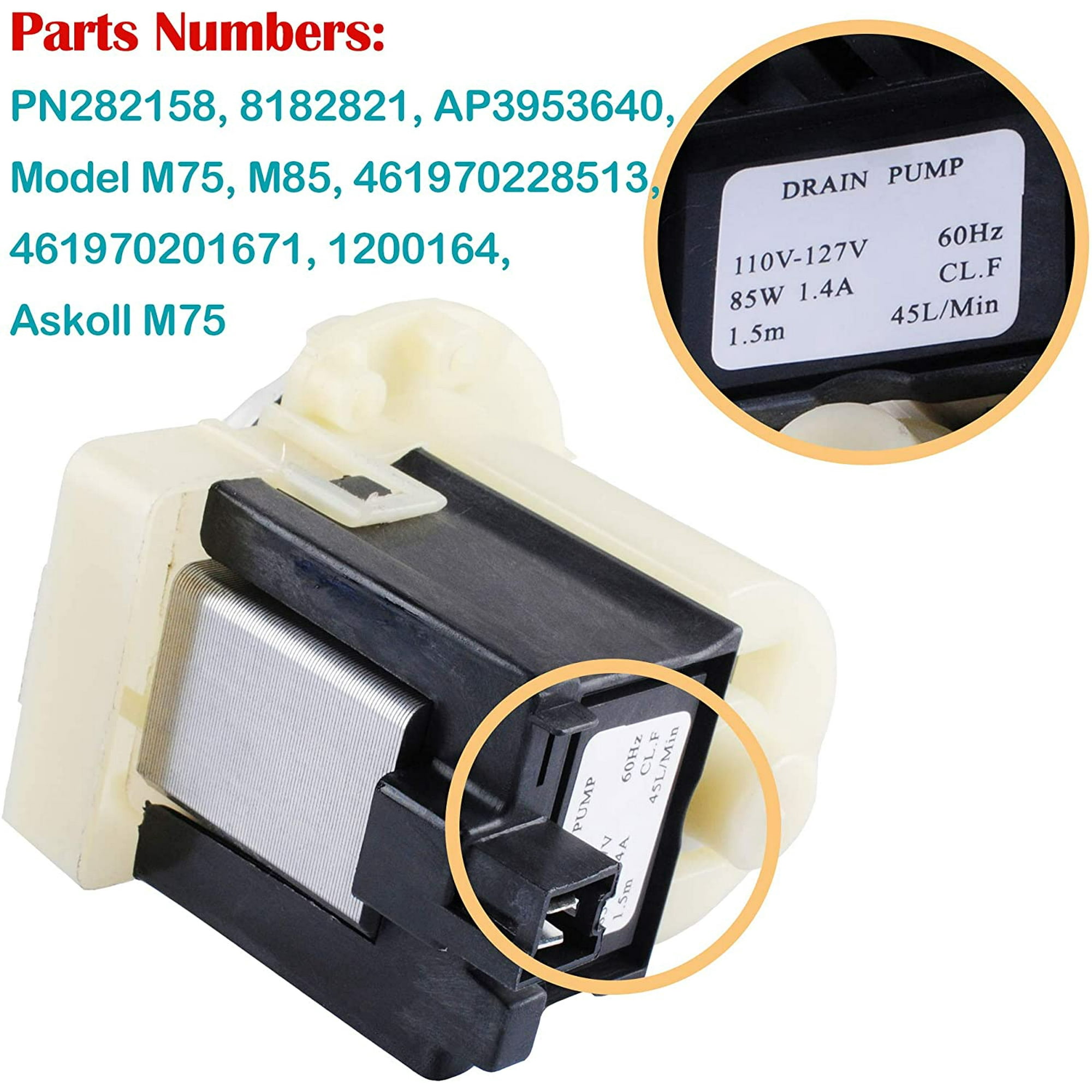 Replacementparts Front Load Washer Water Pump Motor 461970228513 Only Motor...